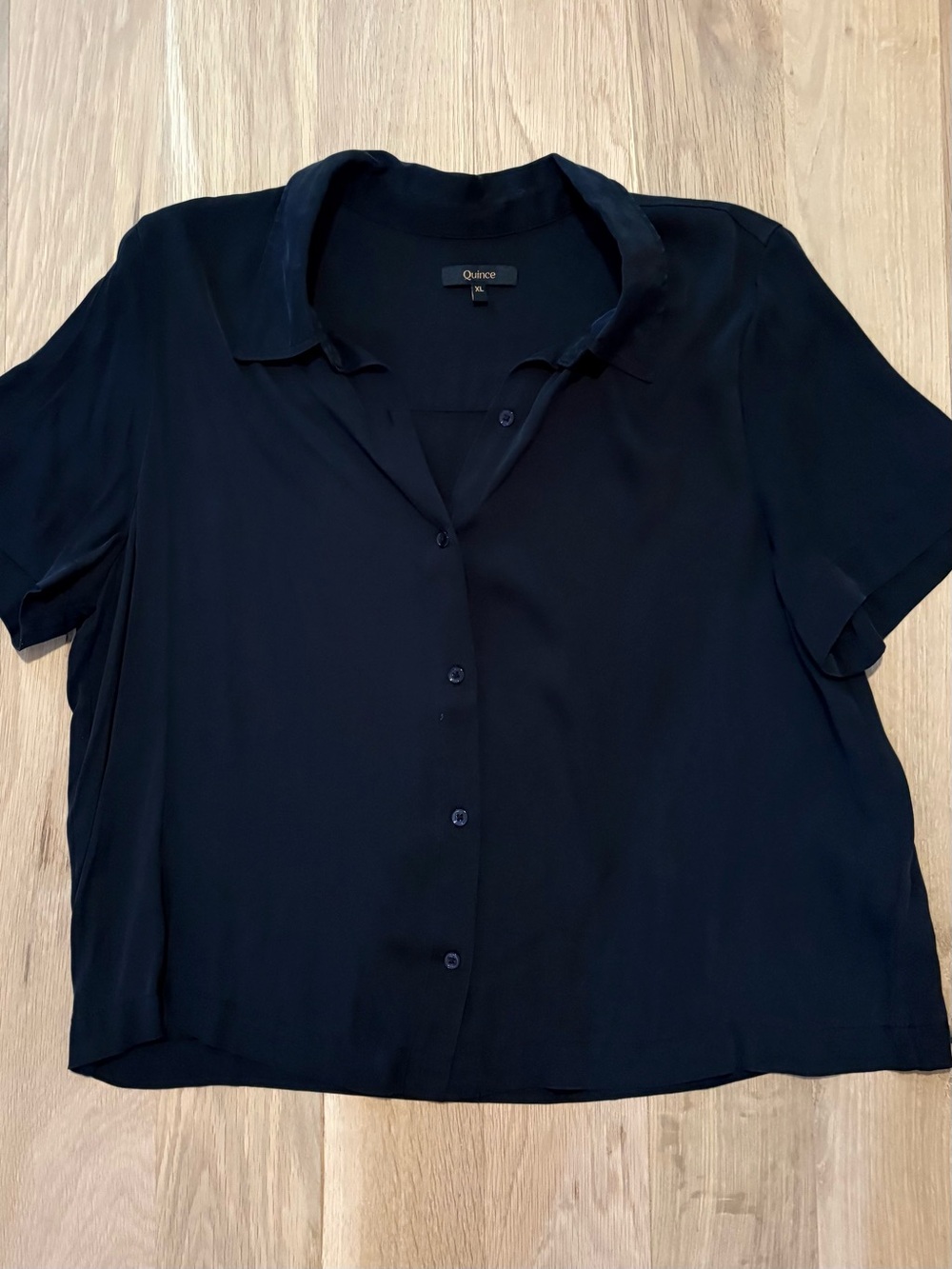 Quince Women's Washable Silk Short-Sleeve Button Front Top - Black